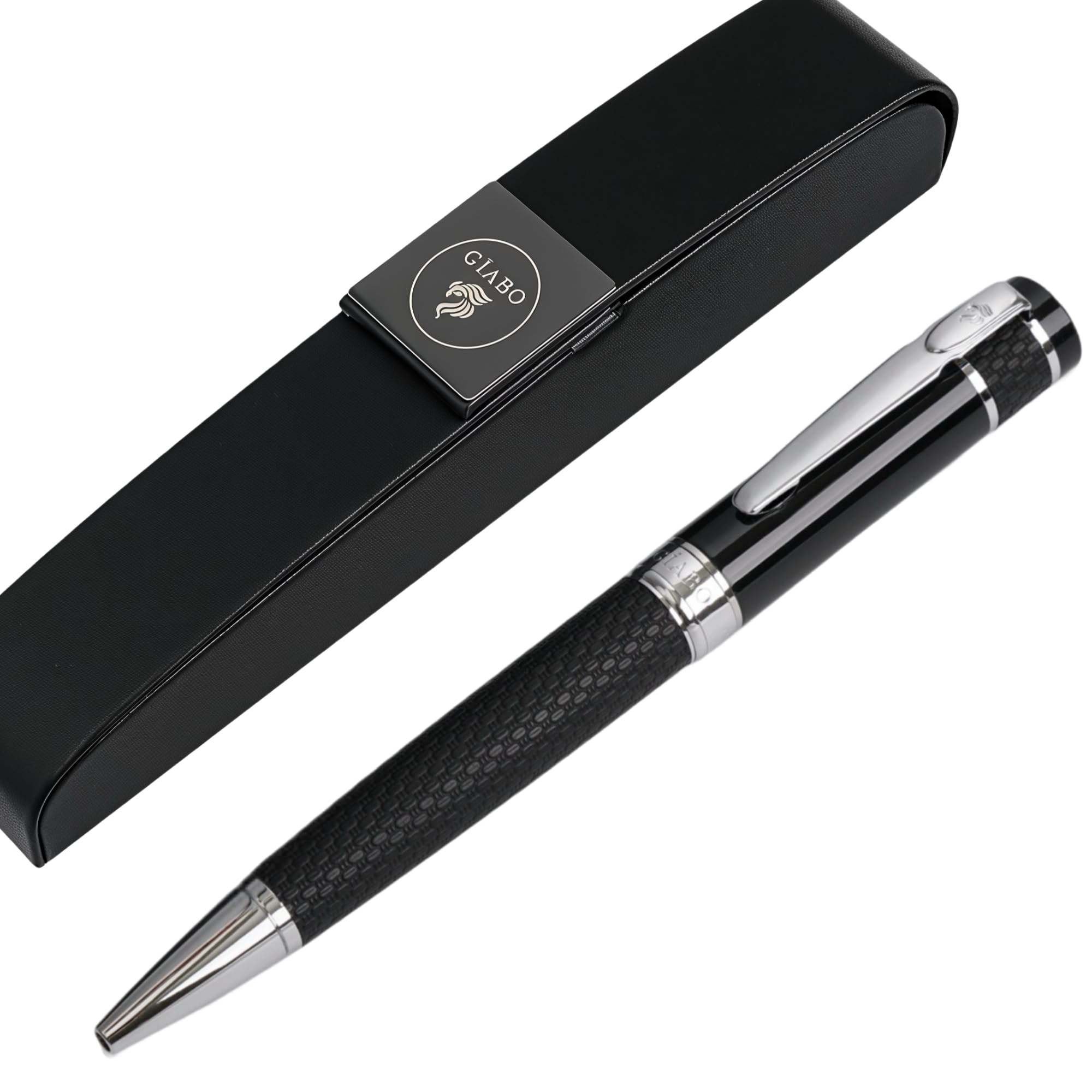 Gíabo Ballpoint Pen High Quality with PU Leather Barrel and Chrome Details | Black Writing | Stainless Steel and Brass Blend | Precise Lead | Elegant Business Pen for Office and Special Occasions