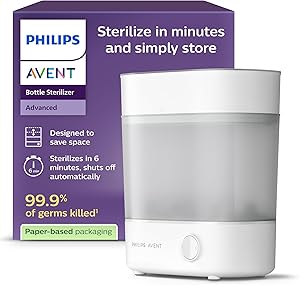 Philips Avent Sterilisator-Geschenkset – Elektrischer Dampfsterilisator mit Flasche und Saugerbürste, SCF291/00