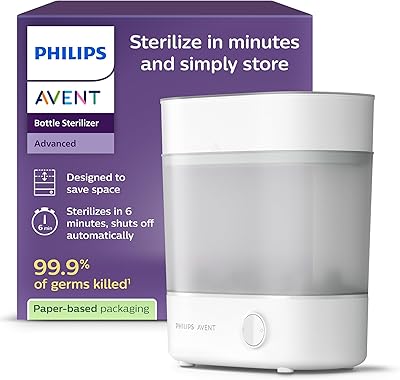 Philips Avent Sterilisator-Geschenkset – Elektrischer Dampfsterilisator mit Flasche und Saugerbürste, SCF291/00