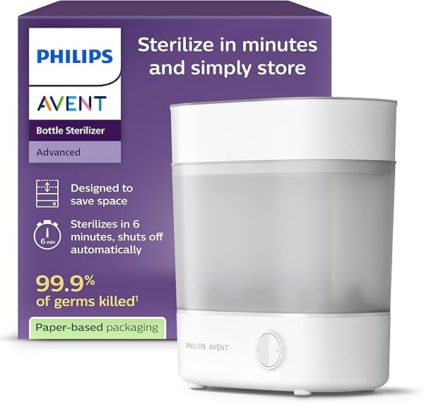 Philips Avent Sterilisator-Geschenkset – Elektrischer Dampfsterilisator mit Flasche und Saugerbürste, SCF291/00