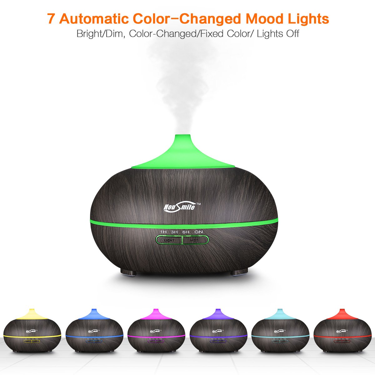 Housmile 300ml Wood Grain Essential Oil Diffuser, Ultrasonic Aroma Cool Mist Humidifier with 7-Color LED Light Changing & 4 Times Setting for Office Room