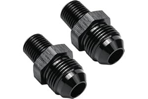 Podavelle 8AN Male Flare to 1/4 NPT Male Adapter Fitting Union Straight Aluminum Black, Pack of 2