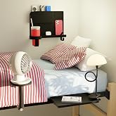 BedShelfie Dorm Bundle 4-Pack Black, Shroommate, FanShelfie, WallShelfie | Bedside Shelf with WallShelfie Wall-Mount Organizer and Shroommate Clip On Light and Fanshelfie Fan Holder - Bunk Bed
