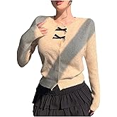 RoseSeek Women's Bowknot Front Button Down Sweaters Crew Neck Cute Cardigans Fall Tops