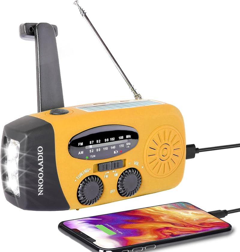 NNOOAADIO Wind Up Solar Radio Emergency Hand Crank AM FM SOS Light