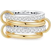 AYWFCBF Gold Rings for Women Non Tarnish, 14k Gold Plated Interlocked Stackable Rings Set, Two-Toned Mixed Metals Multi Connected Bands Cubic Zirconia Rings for Women