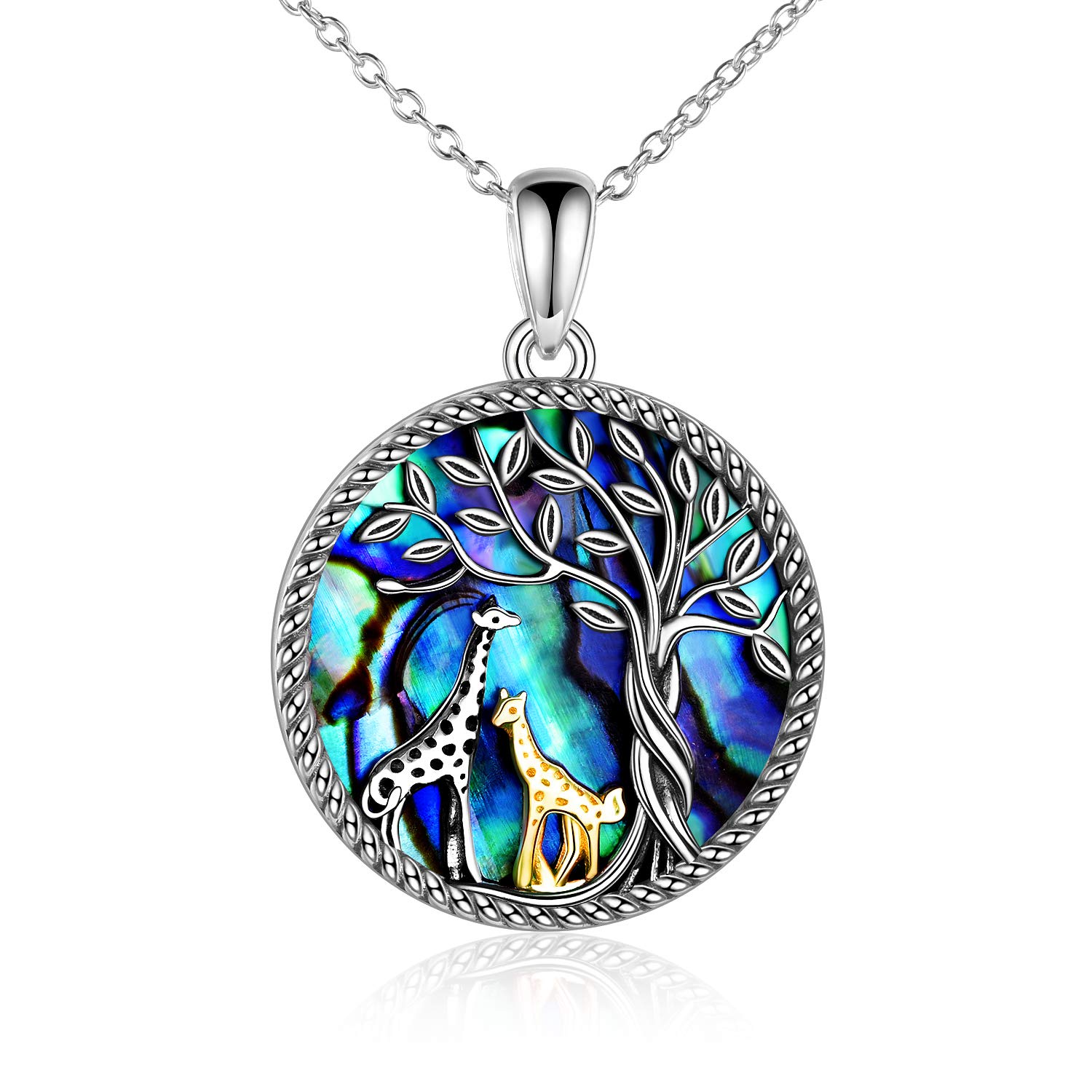 YAFEINI Giraffe Jewellery Gifts 925 Sterling Silver Abalone Shell Giraffe Pendant Necklace Tree of Life Giraffe Jewelry Gifts for Women Girls — image 1