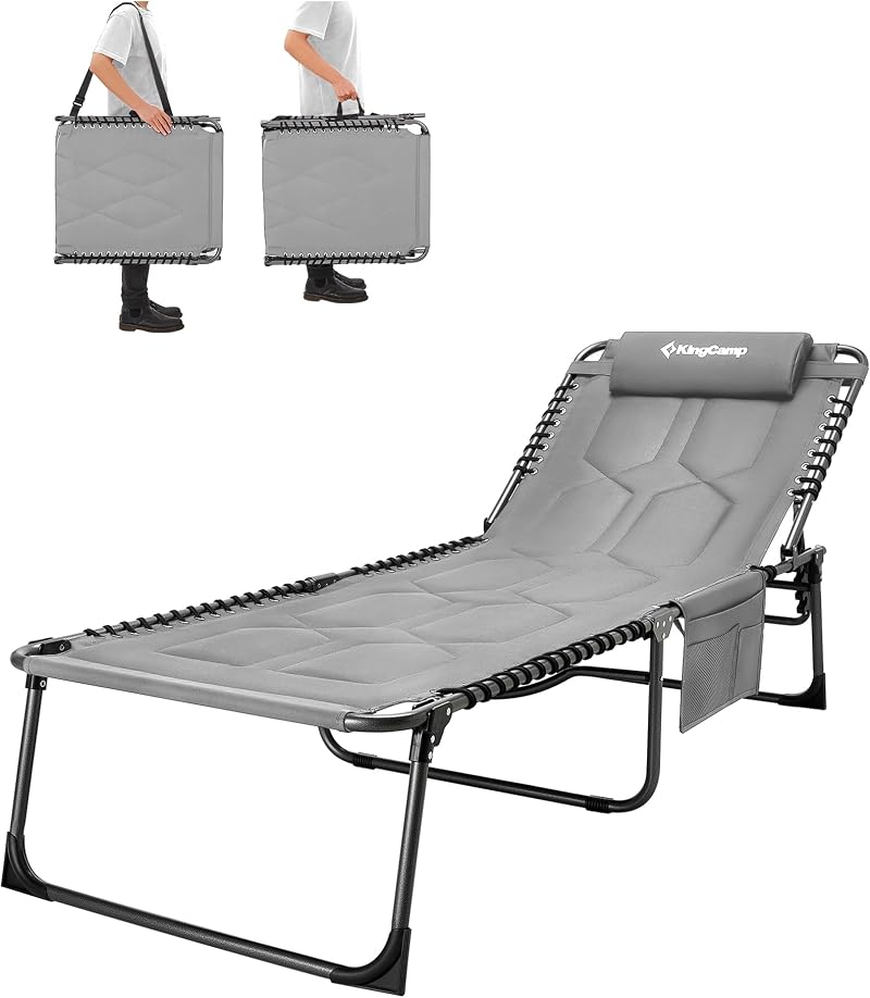 KingCamp Oversize Padded Sun Lounger 200x68 cm 5-Position Backrest Heavy Duty