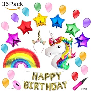 Amazon Com Rainbow Unicorn Balloons Birthday Party Supplies For