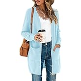 TASAMO Women's Kimono Cardigan Long Sleeve Open Front Casual Knit Sweaters Coat Oversized Soft Outwear with Pockets