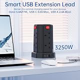 Kemelo Tower Extension Lead 3M 8 AC Outlets 4 USB Surge Protector 13A view 3