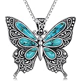 DOLIOX Genuine Turquoise Butterfly Boho Necklace, Sterling Silver Native American Western Large Jewelry Birthdays Gift for Women