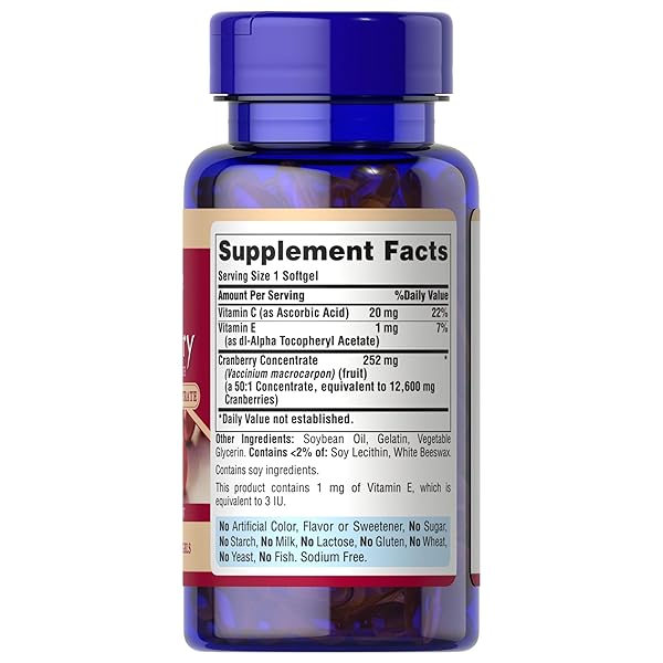 PURITAN’S PRIDE PREMIUM CRANBERRY FRUIT CONCENTRATE 252MG (12,600MG EQUIVALENT) WITH VITAMINS C AND E, DIETARY SUPPLEMENT FOR IMMUNE SYSTEM SUPPORT, 100 RAPID RELEASE SOFTGELS