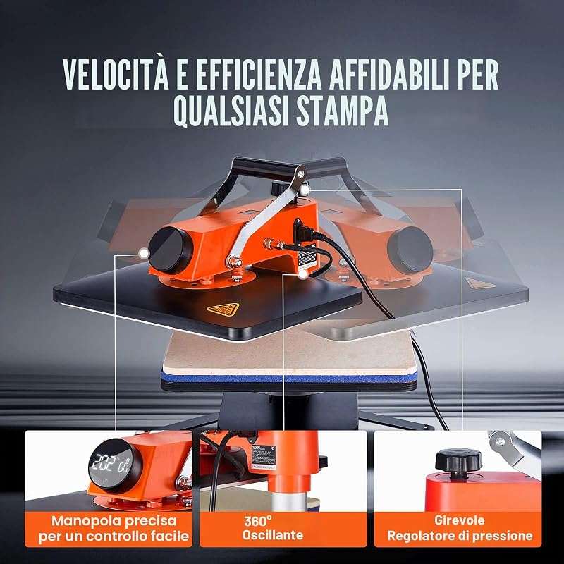 Pressa a Caldo 42 x 40 x 39 cm Macchina per Sublimazione Digitale Oscillante a 360° Pressa di Calore 5 in 1, per Magliette, Striscioni, Borse in Tela, Tazze per Cuscini, Riscaldamento Rapido — foto 4 di 8
