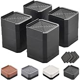EclatBain Adjustable Bed Risers 3&amp;4.3 Inch, 4000 lbs, 4 Pack Black | Square Heavy-Duty Furniture Risers, Lift to 1.5, 3, 4.3 Inch, Support up to 4000 lbs, for Desk, Sofa, Chair Legs