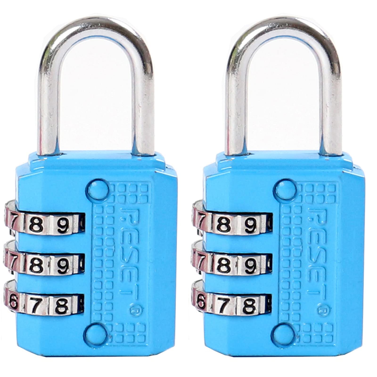 RESET-071 3-Digit Combination Padlock, Compact Resettable Lock for Mini Locker, Travel Lock, Diary, Luggage, Suitcase, Backpack, Blue, 2-Pack — image 1