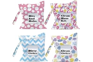 JRHUNG 4Pcs Cloth Diapers Wet Dry Bag, Wet Bag, Diaper Bag Organizer, Waterproof Travel Beach Pool Yoga Gym Bag for Swimsuits Dirty Wet Clothes, Cute Polka Dots Flamingo Ocean Starfish Palm Leaves Patterns