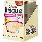 INABA Churu Bisque for Cats Senior 10+, Creamy Purée Side Dish Pouch, 1.4 Ounces per Pouch, 12 Pouches Total, Tuna with Salmon Recipe