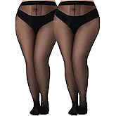 VivaCurve Plus Size Sheer Black Tights for Women T-Crotch 20D Ultra Thin Pantyhose High Waist Stockings 2 Pairs