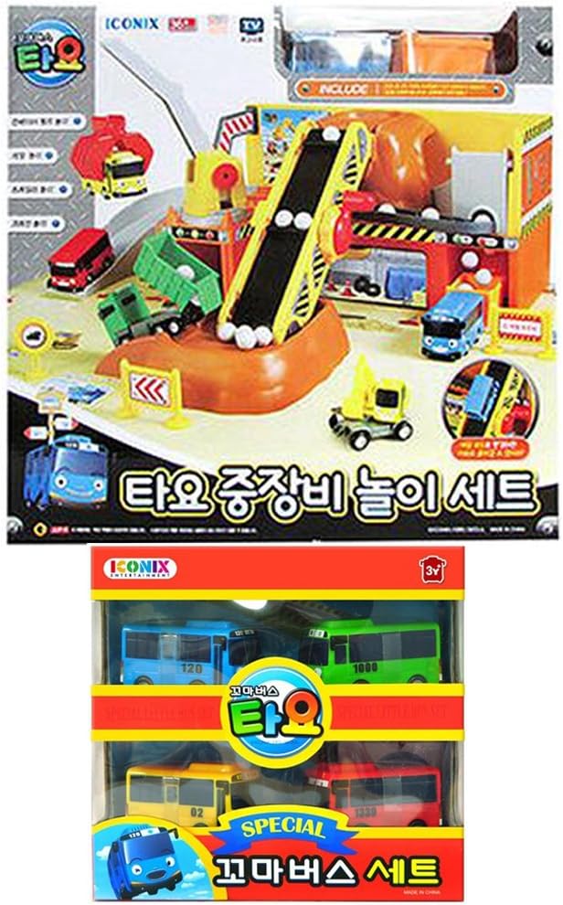 Tayo The Little Bus Heavy Equipment Play Set+Special Mini Bus 4 Pcs/Car Play Set/Track Play/Parking Play/Toy/Animation Character/Children