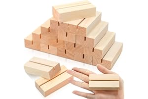 ISUSSER 15 Pieces Wood Table Number Stands Wood Place Card Holders Picture Holder Acrylic Sign Holders for Ceremony Birthday Party Home Decoration