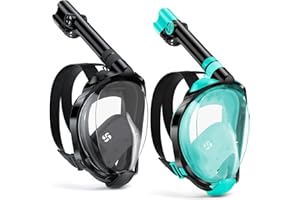 W WSTOO Full Face Snorkel Mask, Dry Top Snorkeling Gear for Adults, 180° Panoramic Foldable Design with Camera Mount, Safe Mouth/Nose Breathing, Anti-Fog & Anti-Leak