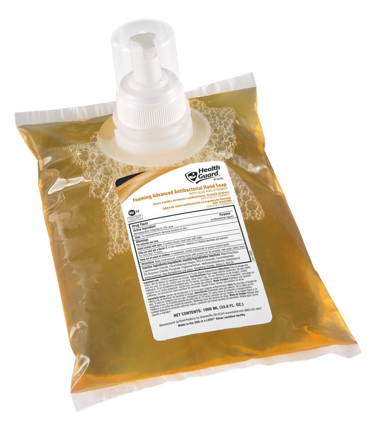 Kutol Health Guard 21310 Foaming Advanced Antibacterial Hand Soap, 1000 mL Refill Bag, Amber with Citrus Spice Scent (Pack of 4): Industrial & Scientific