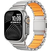 Luxury Titanium Silicone Dual-Layer Link Bands Compatible with Apple Watch Band Ultra 3/2/1 49mm 46mm 45mm 44mm 42mm, Men Women Magnetic Clasp Metal Bracelet for iWatch Series 11 10 9 8 7 6 5 4 SE (Titanium-Orange, 49mm/46mm/45mm/44mm/42mm(Series 3))