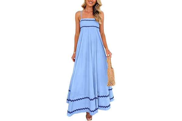 PRETTYGARDEN Women's 2026 Summer Flowy Maxi Dress Casual Sleeveless Spaghetti Strap Ruffle Beach Long Dresses