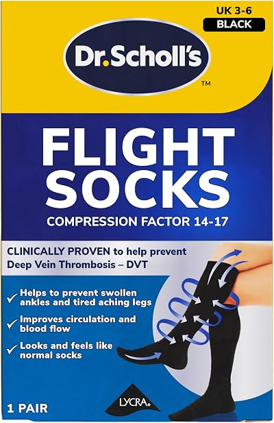 Dr. Scholl's Comfortable Flight Socks Compression Stocking Black Size 3-6 1 Pair