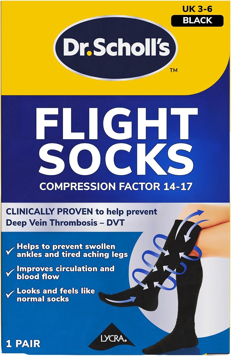 Dr. Scholl's Comfortable Flight Socks Compression Stocking Black Size 3-6 1 Pair
