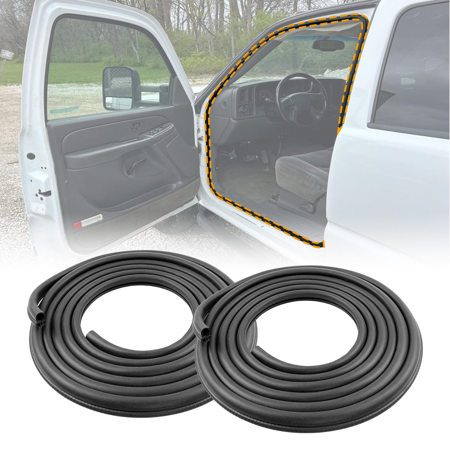 Photo 1 of 2 PCS Front Door Seal Weatherstrip Compatible with Chevy Silverado Suburban Avalanche Tahoe, GMC Sierra Yukon, Cadillac Escalade Rubber Seal Trim Weather Stripping Replace#15244250 15063155