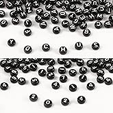 Yochus 1000pcs Black Mixed Round Acrylic Letter Beads 4x7mm White Alphabet Number Beads for Jewelry Making and DIY Bracelets