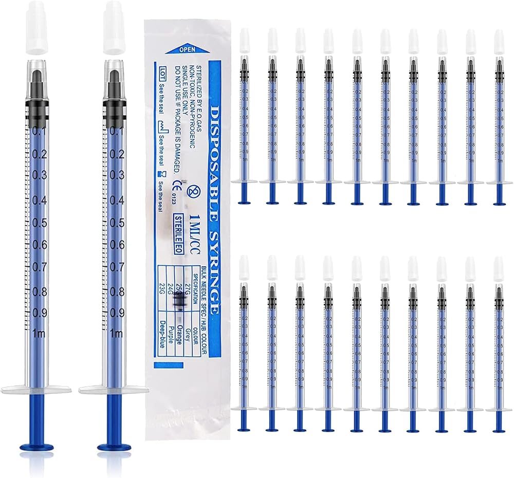 HXC 20 Pcs 1ml Syringes Colostrum Kit Plastic Caps Sterile for Labs Pets
