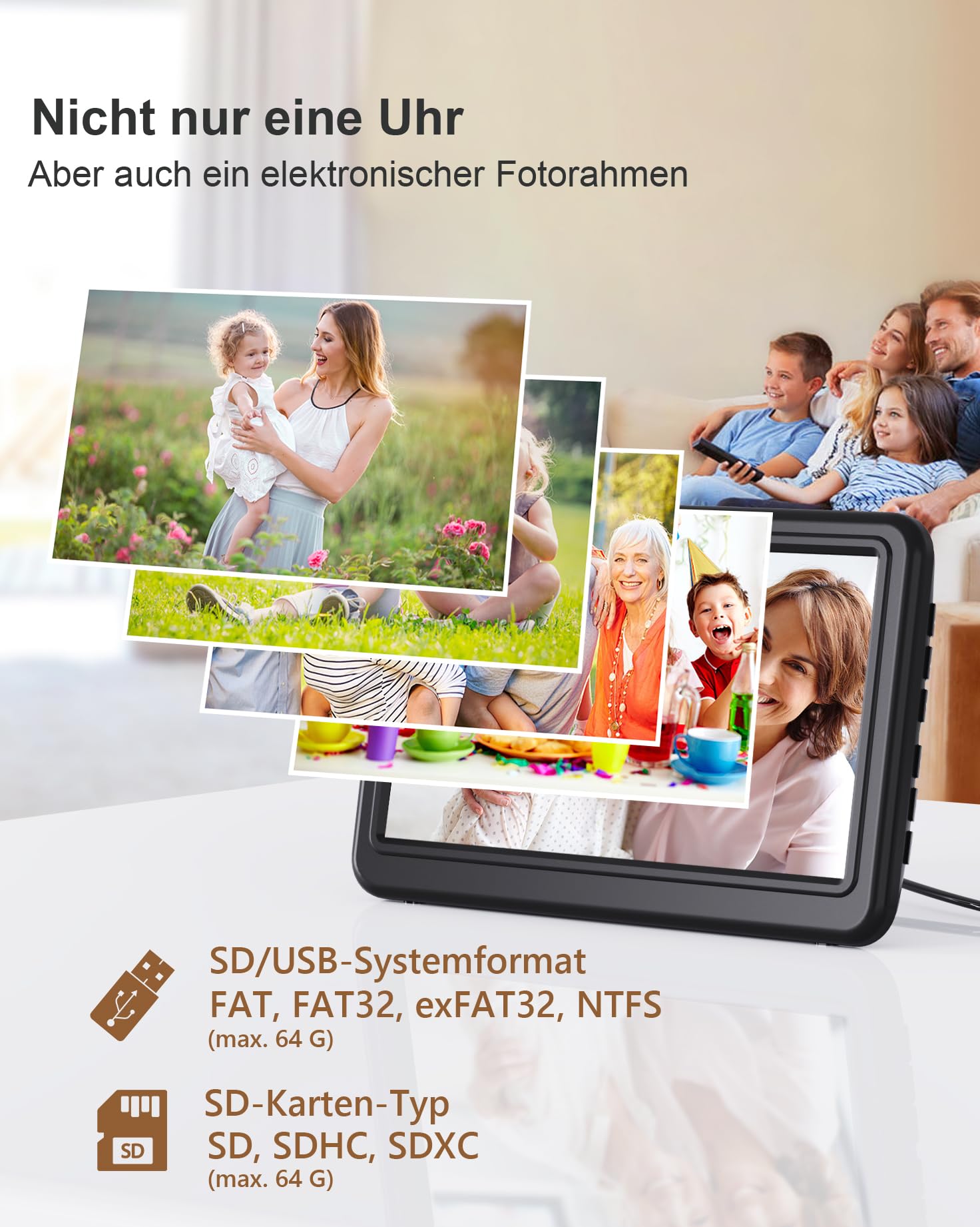 Roxicosly Digitaler Kalender, Elektronischer Tag Datum Wecker, Digital Uhr mit 20 Benutzerdefinierte Erinnerungen, 20 Wecker, 12 Themen, 10 Stufen Dimmer, 7 Zoll, Demenz Uhr für Senioren (Netzbetrieb) 7