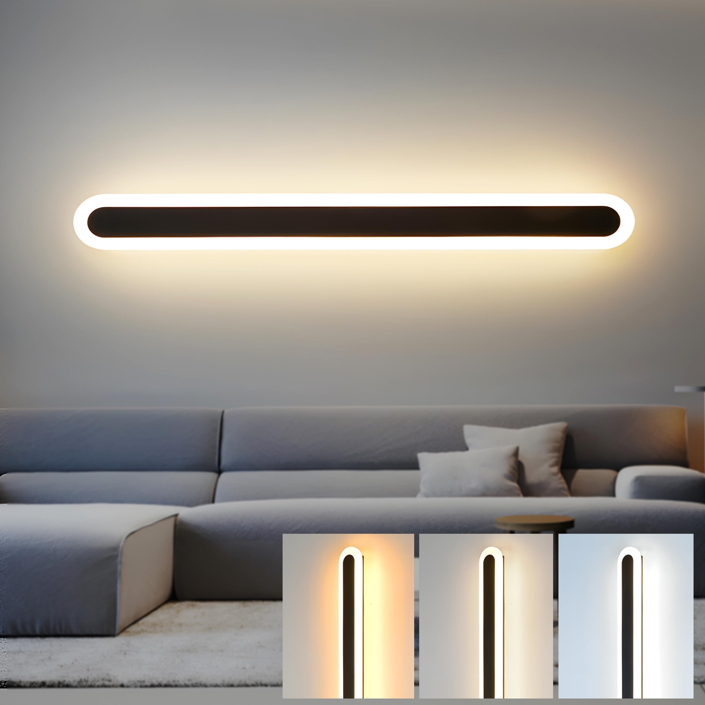 ZTWLEED LED Wall Light Indoor,28W Wall Lamp Modern 3000K/4000K/6000K,Acrylic Wall Sconce Lights for Bedroom Living Room Corridor Stair 80CM Black — image 1
