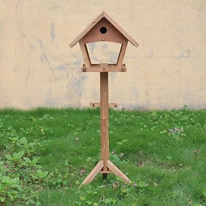 Hzpxsb Bird Feeder Outdoor Garden Solid Wood Rainproof Floor Model