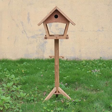 Llsdls Bird Feeder Outdoor Garden Solid Wood Rainproof Floor Model