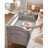 Ktaxon 5 in 1 Baby Bassinets Bedside Sleeper, Pack and Play, Baby Crib with Cradle Mode, Bedside Storage, Detachable Mattress, Fast Folding Design, Travel Bag, Playard from Newborn to Toddler