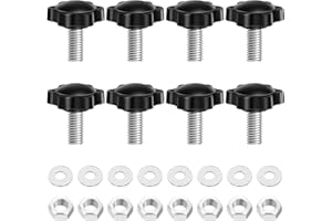 Bykonh M8 x 25mm Star Knobs with Hex Nuts and Washers, Plastic 6 Star Shape Handle Clamping Knob Screw Threaded Studs Thumb Screws Hand Tightening Screw Replacement, 304 Stainless Steel, Black, 8 Sets