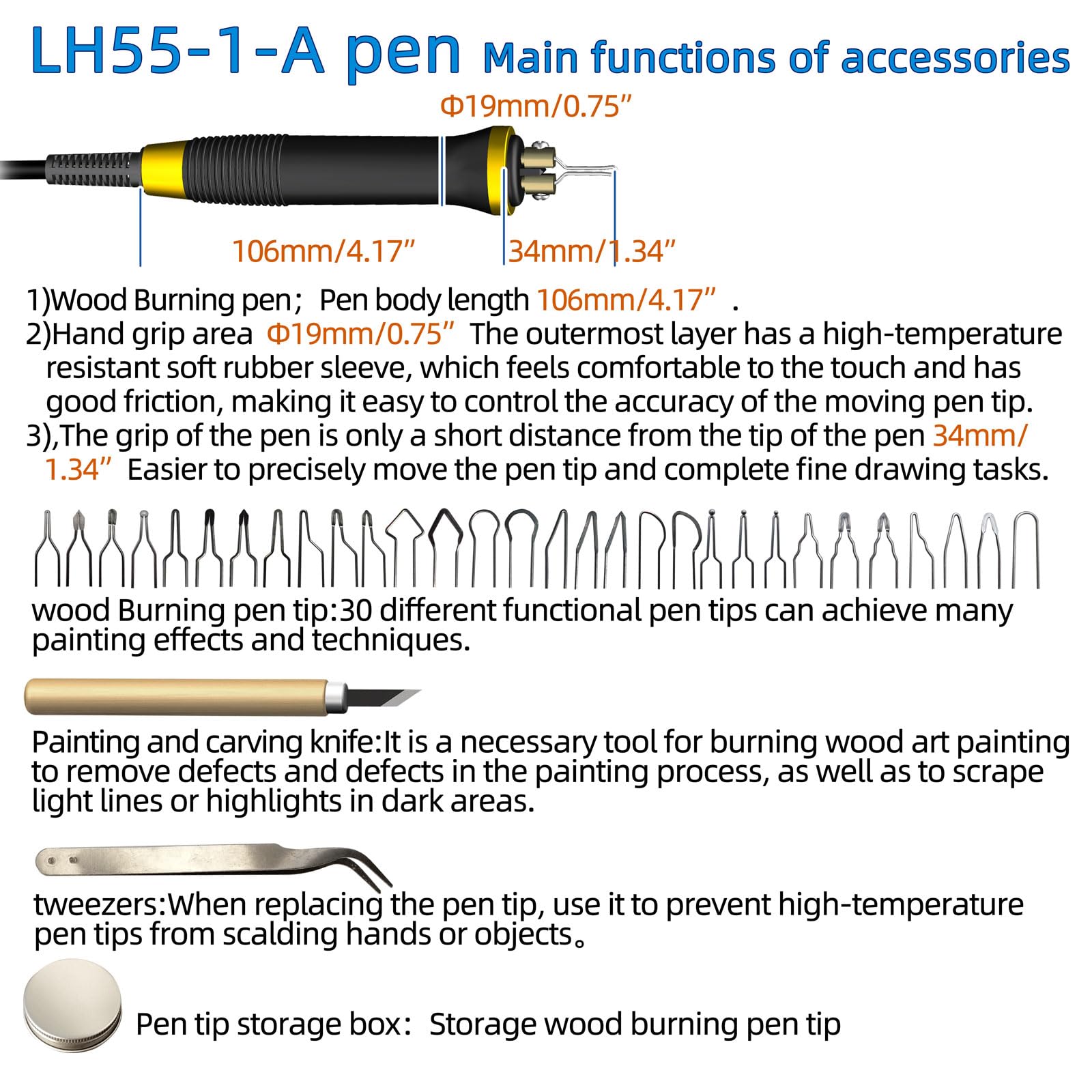 FIRElood LH20 Wood Burning Kit,Wood Burning Tool, Adjustable Temperature Wood Burner Kit,professional wood burning kit for Adults Beginners Craft,pyrography pen Comes With 30Pyrography Wire Tips