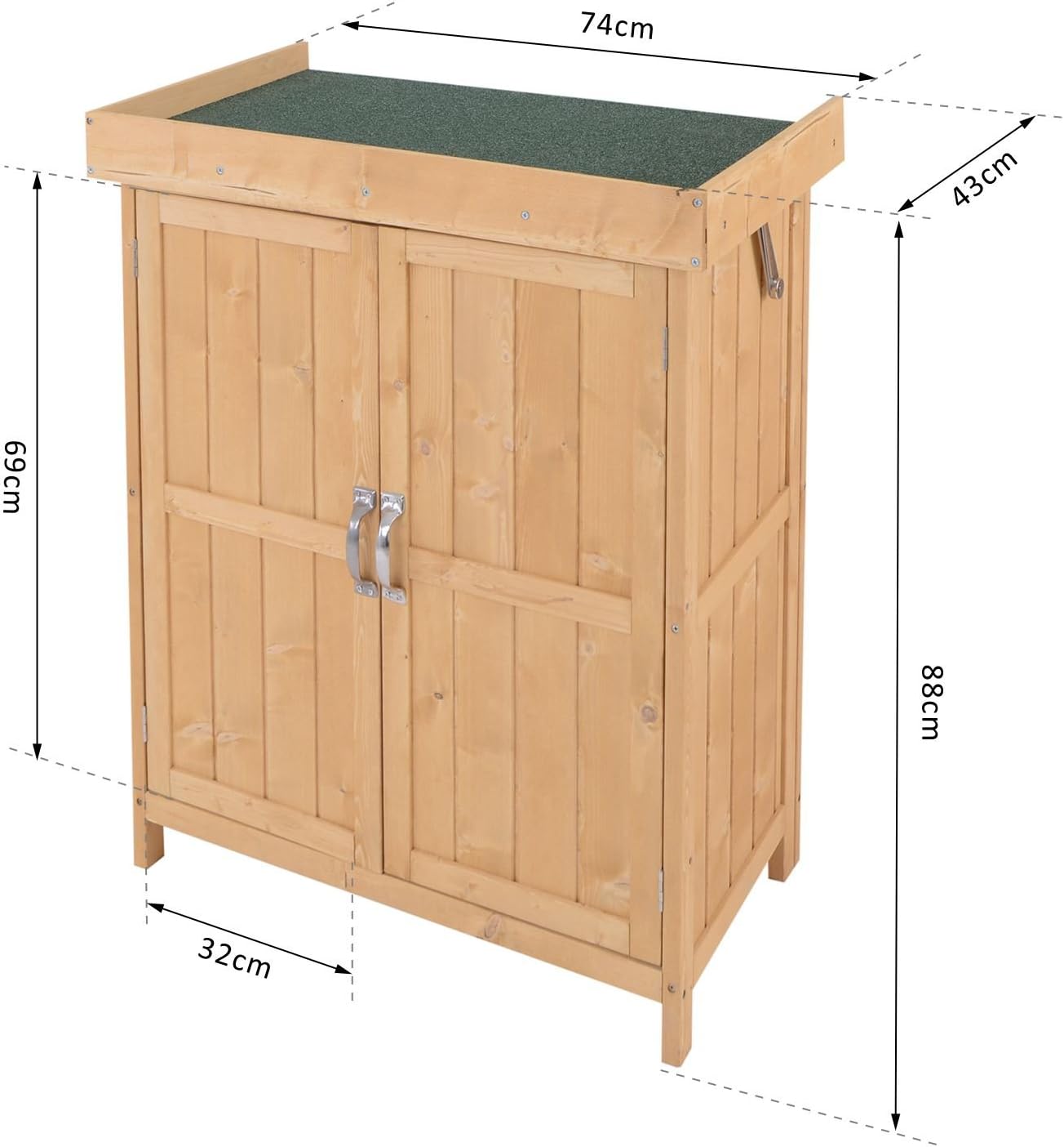 74l X 43l X 88h Cm Bois Massif De Pin Outsunny Armoire De Jardin Sur Pied Double Porte Etagere Et Toit Bitume Relevable Dim Abris De Jardin Jardin
