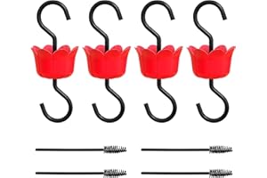 R RUIMEI Ant Moat for Hummingbird Feeders, Hummingbird Feeders for Outdoors Hanging, Hummingbird Feeder Ant Guard 4 Hook with 4 Brushe, Red