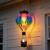 AVEKI Hot Air Balloon Solar Lantern Outdoor Waterproof, Flickering Flame Glass Hanging Solar Lights, Wall Garden Decor for Backyard Patio Garden Fence,Gifts for Women (Purple)