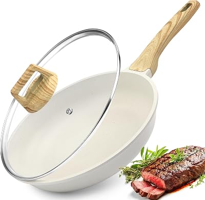 GiPP Nonstick Frying Pan with Lid 24 cm Granite White PFOA Free
