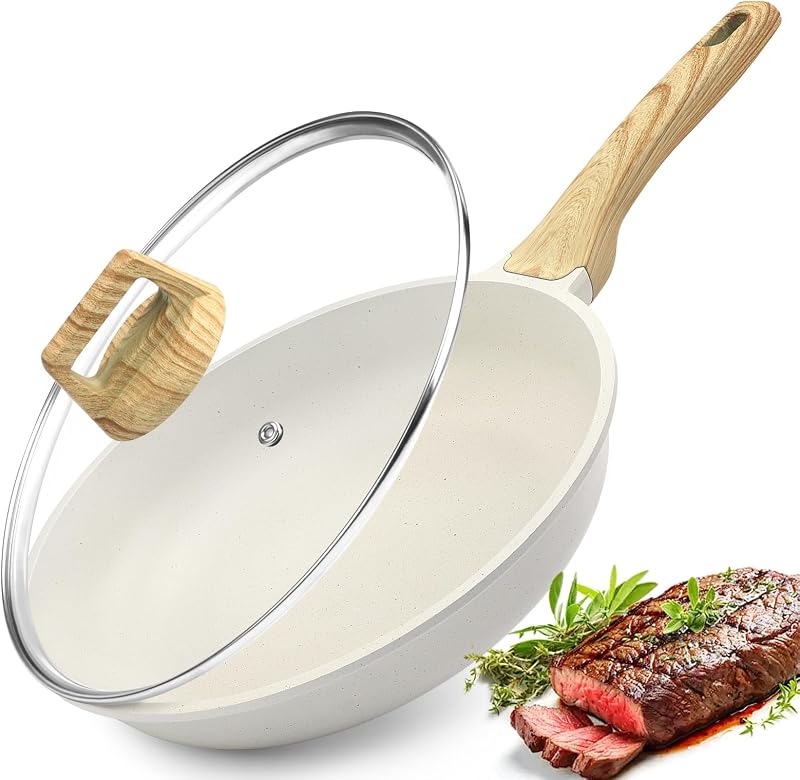 GiPP Nonstick Frying Pan with Lid 24 cm Granite White PFOA Free