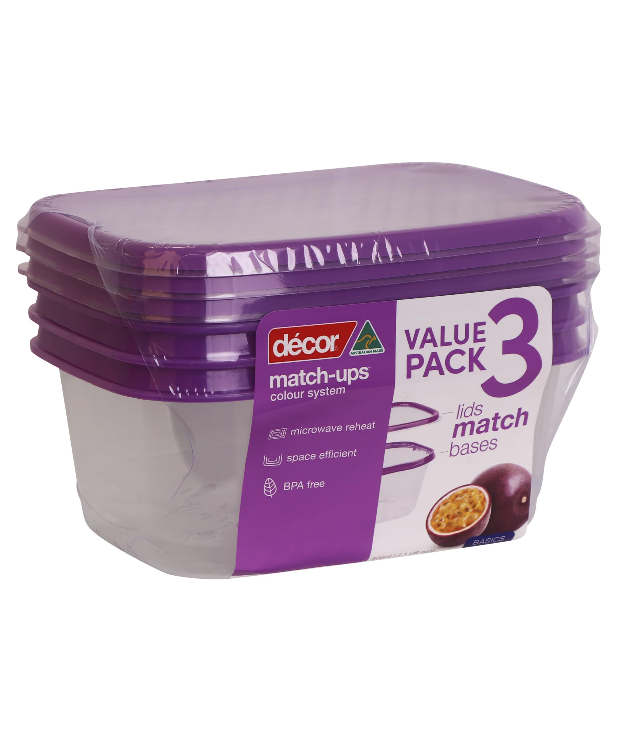Décor MATCH-UPS BASICS OBLONG PURPLE 500ML x 3PK
