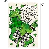 AVOIN colorlife Happy St Patricks Day Garden Flag 12x18 Inch Double Sided Outside, Lucky Shamrocks Clovers Holiday Yard Outdoor Flag