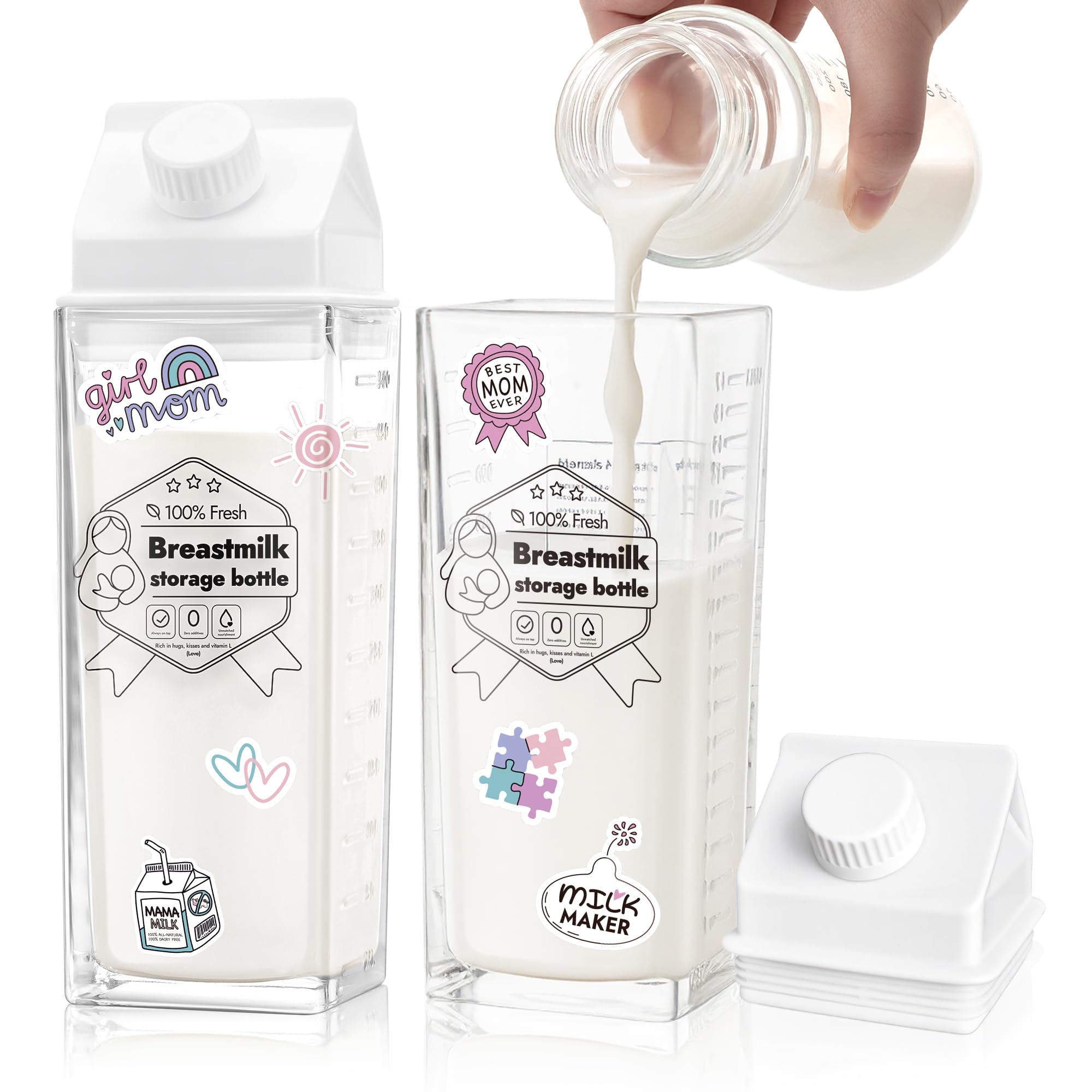 Photo 1 of [Glass] Breastmilk Pitcher, Baby-Safe Milk Storage Bottles for Breastfeeding & Pumping, Reusable Milk Juice Beverages Container for Fridge, No Leak, BPA Free, 17 oz (2 Packs)