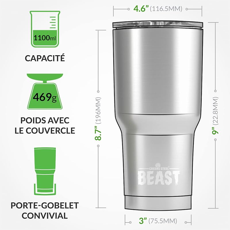 Beast Tumbler – 1050 ml (40 oz), Rose Cup Cake | Gobelet isotherme en acier inoxydable réutilisable | Avec 2 pailles et brosse de nettoyage | Double paroi, idéal pour café chaud ou glacé | Sans BPA